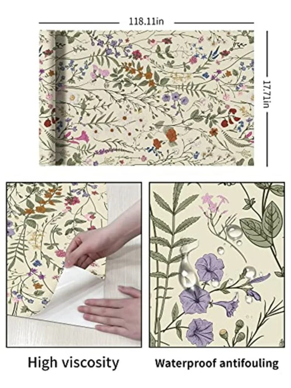 Floral Peel And Stick Wallpaper Wildflower Removable Contact Paper Decor